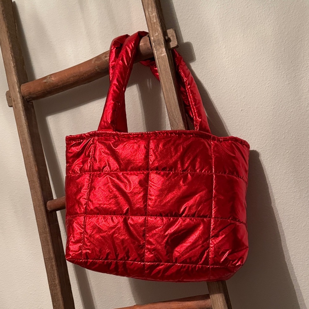 Metallic Red Quilted Tote Bag!